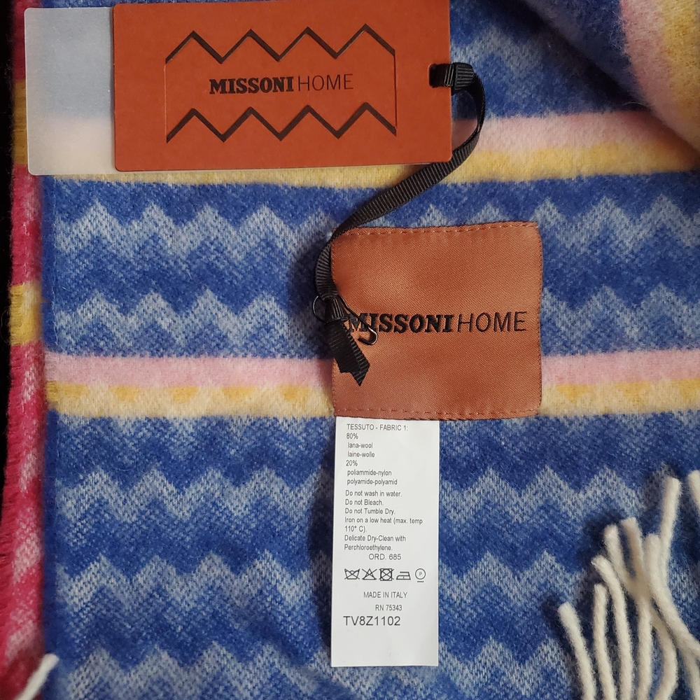 Missoni Home Blue and Pink Zigzag Wool Blanket
